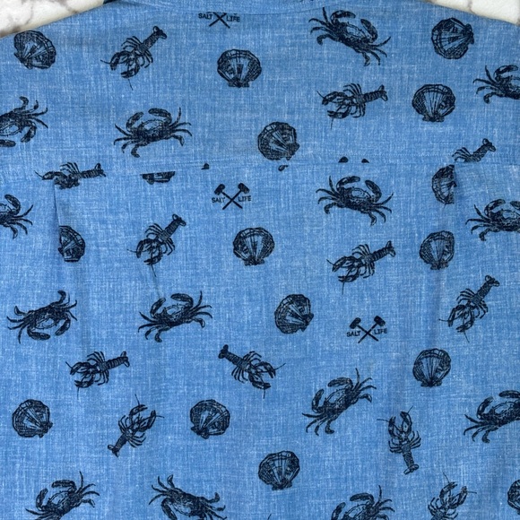 SALT LIFE Crustaceans Shirt Men's XL Blue Crabs Lobster Scallops Mallets Seafood - Picture 9 of 9